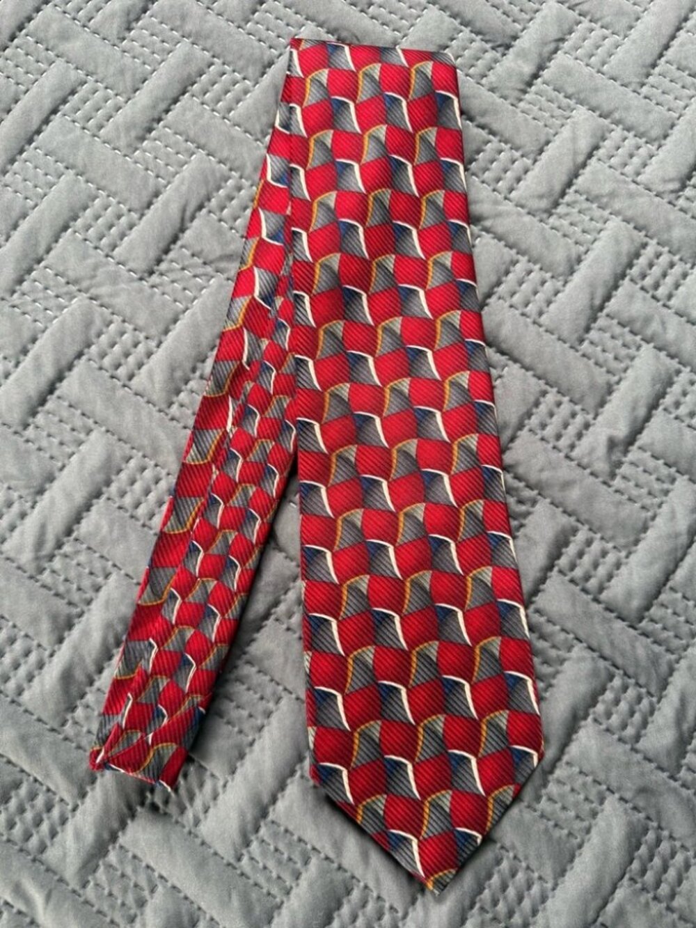 J.Z. Richards Silk Tie Handcrafted for Nordstrom Red Geometric Made USA
